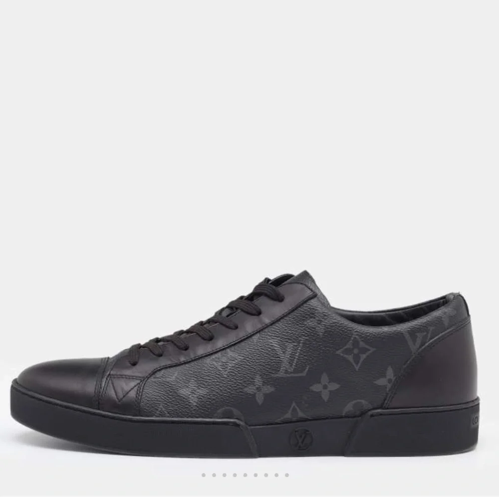 Louis Vuitton Black Leather & Monogram Eclipse Low Top Sneakers Like NEW